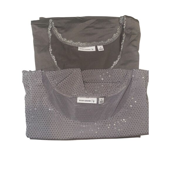 Susan Graver Womens 3X Set of 2 Tanks Tops Platinum Gray Sparkles Lace Trim NWT - Picture 1 of 5